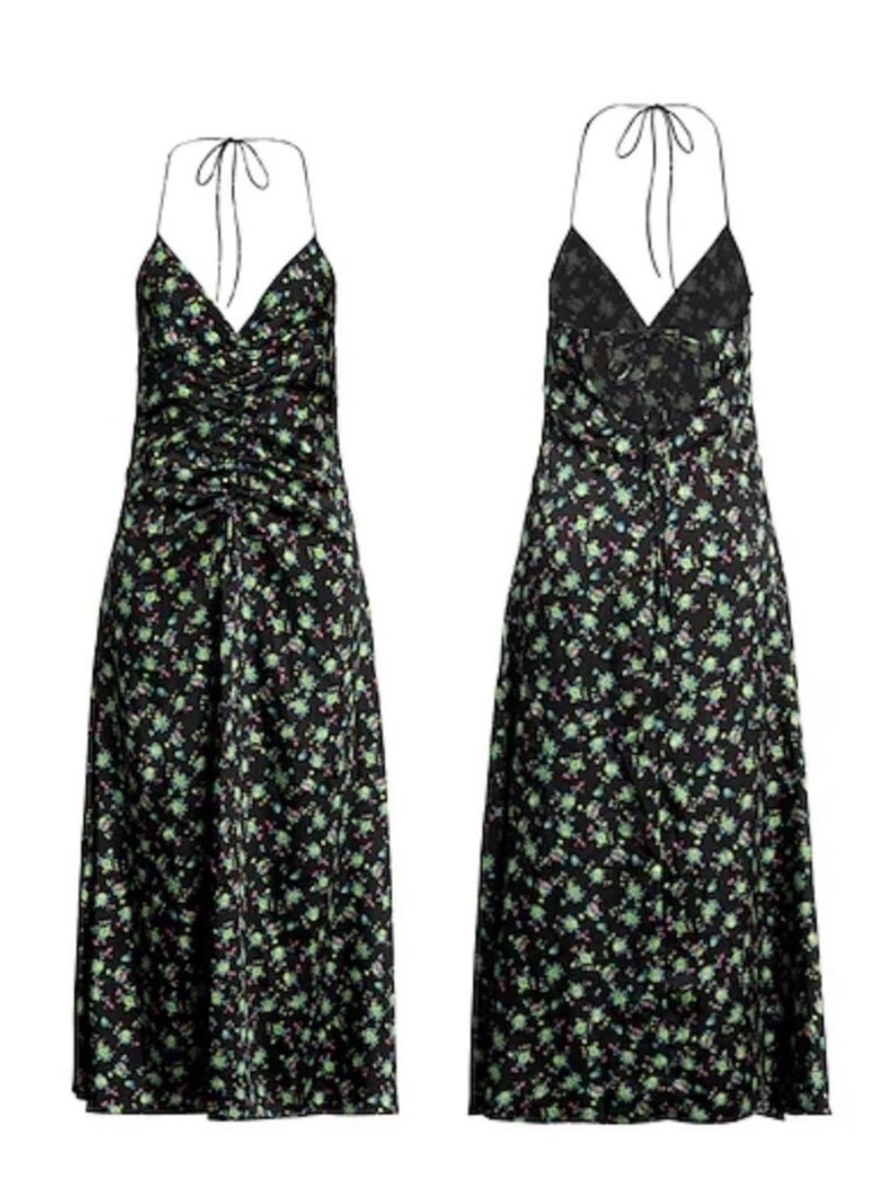 Sandro black floral print Paola ruched floral midi dress 4 evening wedding luxe - Picture 4 of 9